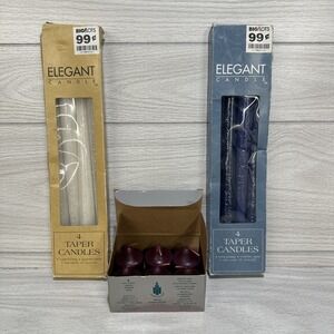 Taper (White & Blue - 4 Count) & Partylite Votive‎ (Raspberry - 4 Count) Candles